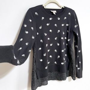 LOFT Sweater with White Berries and Tiny Polka Dot Layer on the Bottom